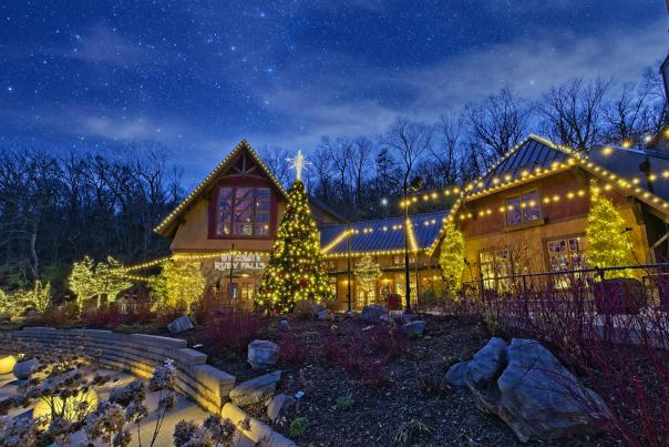 Exterior of Ruby Falls is lit up for the holidays