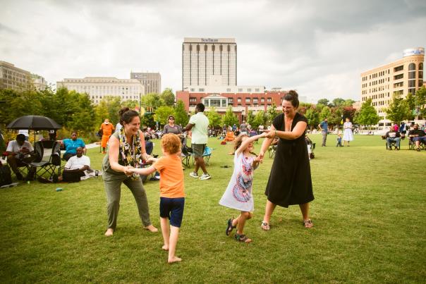 moms and kids dance at live music is back event at miller park