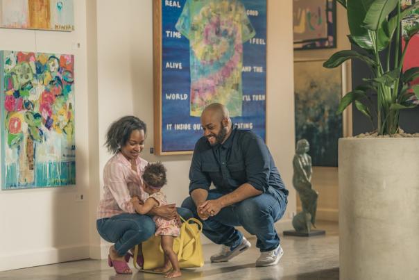 Family explores art gallery