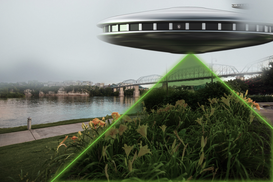 UFO flies over flowers in bloom at Coolidge Park